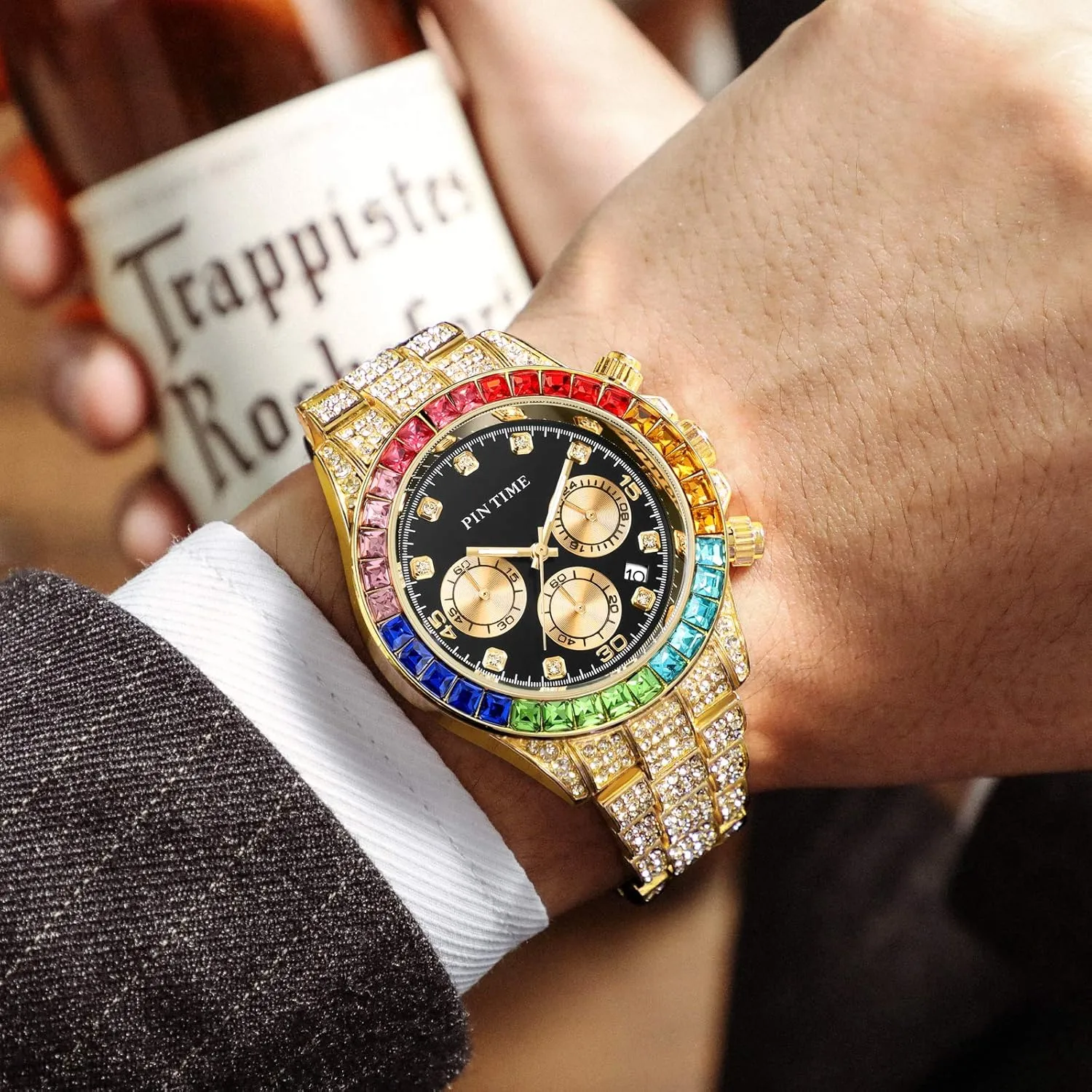 Women Men's Stainless mechanics restrict brain Steel Bracelet Wristwatch Gosasa Luxury Bling-ed Ladies Watch Iced Out Colorful Crystal Rhinestone Diamond Watch for 