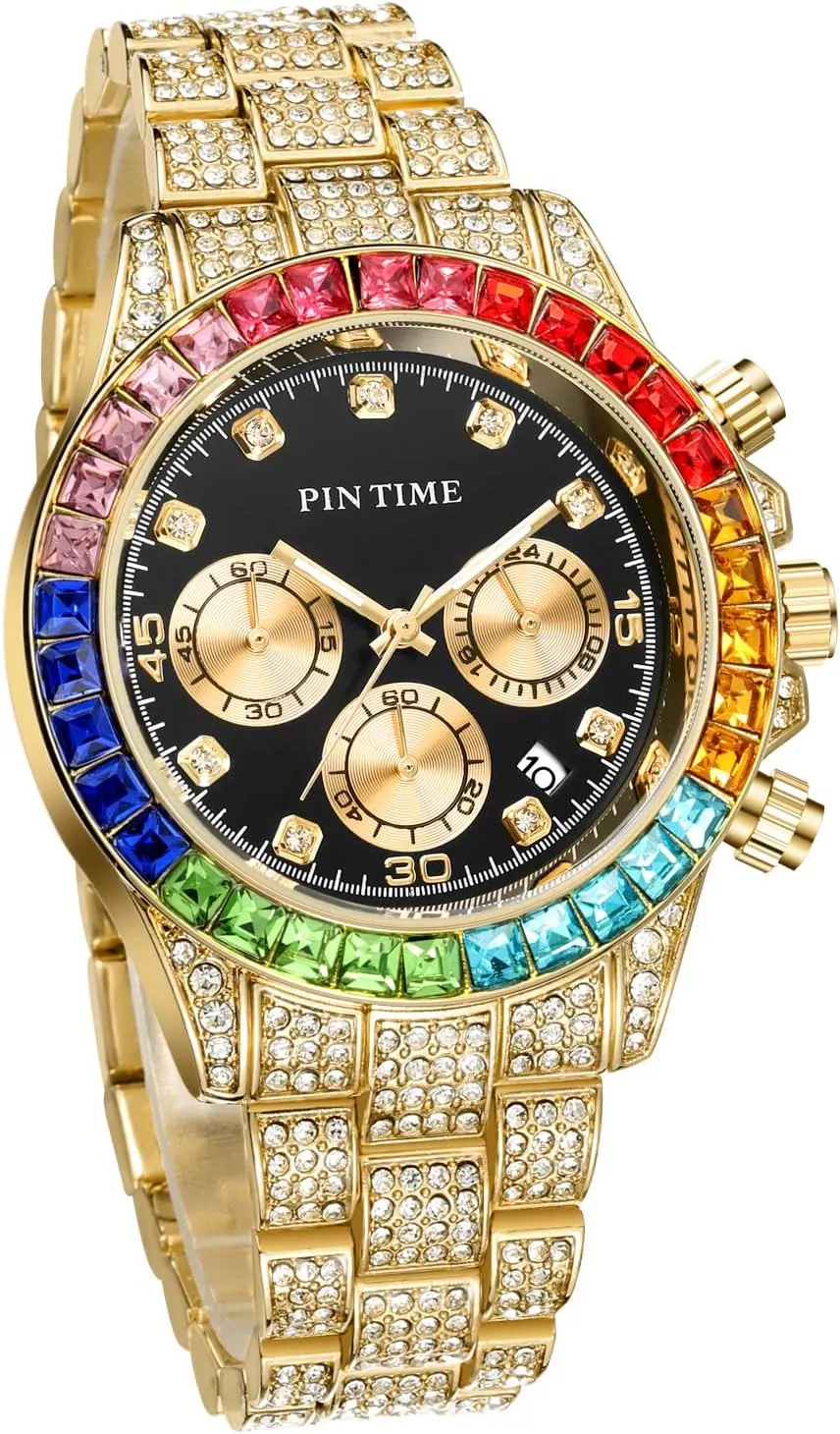 Women Men's Stainless mechanics restrict brain Steel Bracelet Wristwatch Gosasa Luxury Bling-ed Ladies Watch Iced Out Colorful Crystal Rhinestone Diamond Watch for 