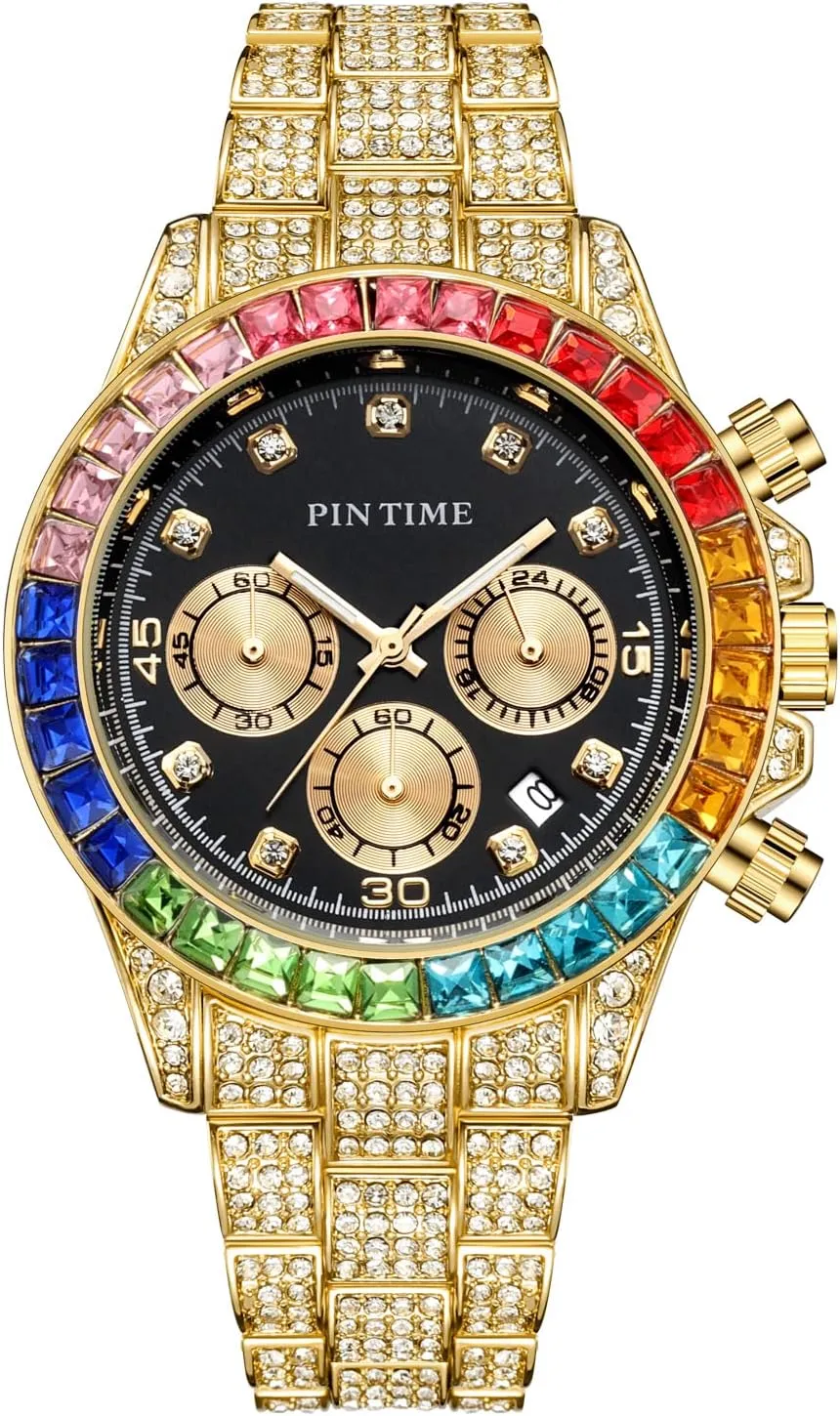 Women Men's Stainless mechanics restrict brain Steel Bracelet Wristwatch Gosasa Luxury Bling-ed Ladies Watch Iced Out Colorful Crystal Rhinestone Diamond Watch for 