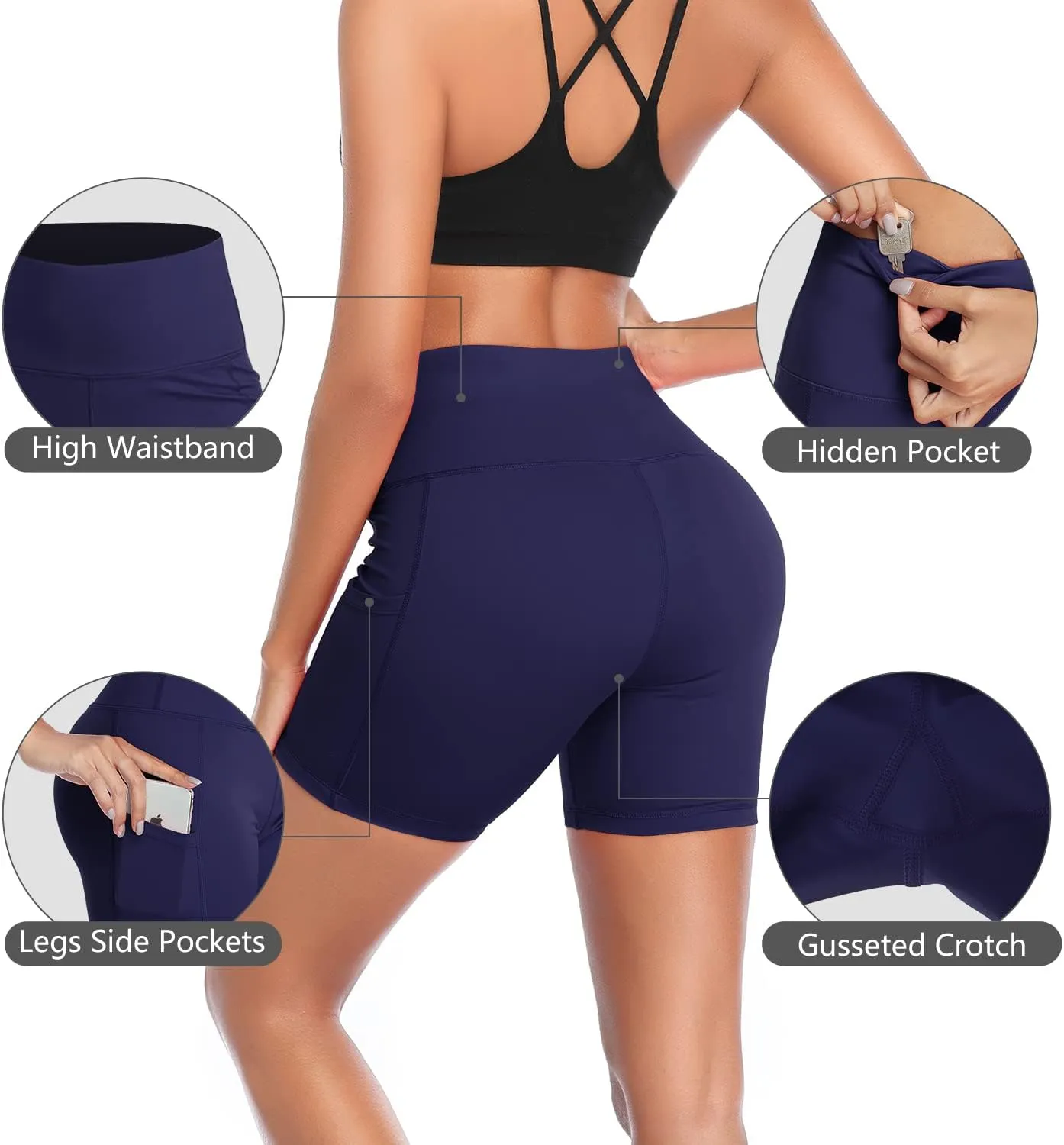 Women Yoga flagpole dinner guild phenomenal facility mill Shorts High Waist Tummy Control Workout Biker Running Athletic Compression Short with Pockets DAYOUNG 
