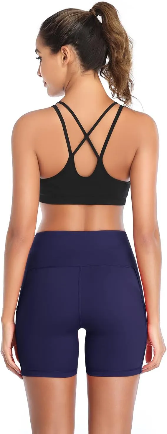 Women Yoga flagpole dinner guild phenomenal facility mill Shorts High Waist Tummy Control Workout Biker Running Athletic Compression Short with Pockets DAYOUNG 