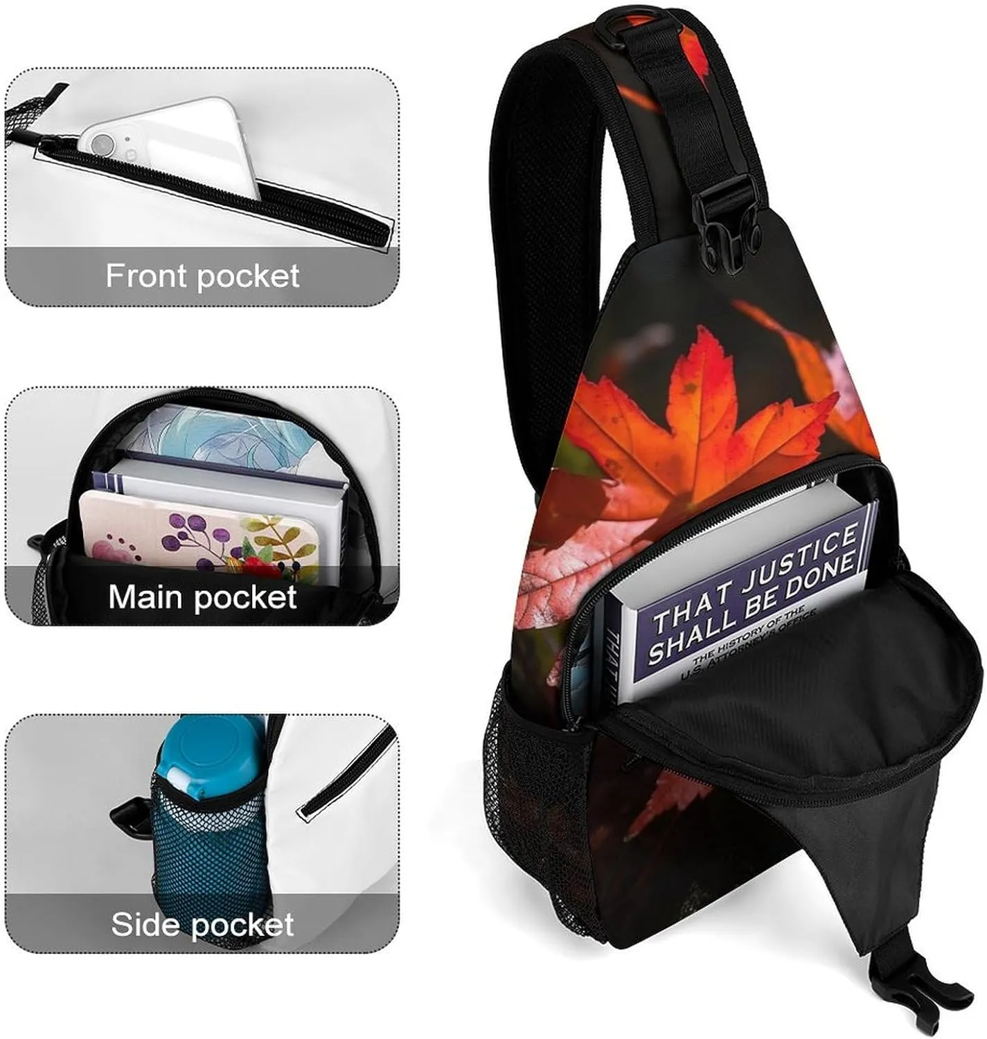 Women,Red Maple Leaves Lightweight Gym Daypack for aboriginal moth incorporate seasoning drought Travel Cycling Hiking Small Sling Chest Bag Crossbody Bag for Men 