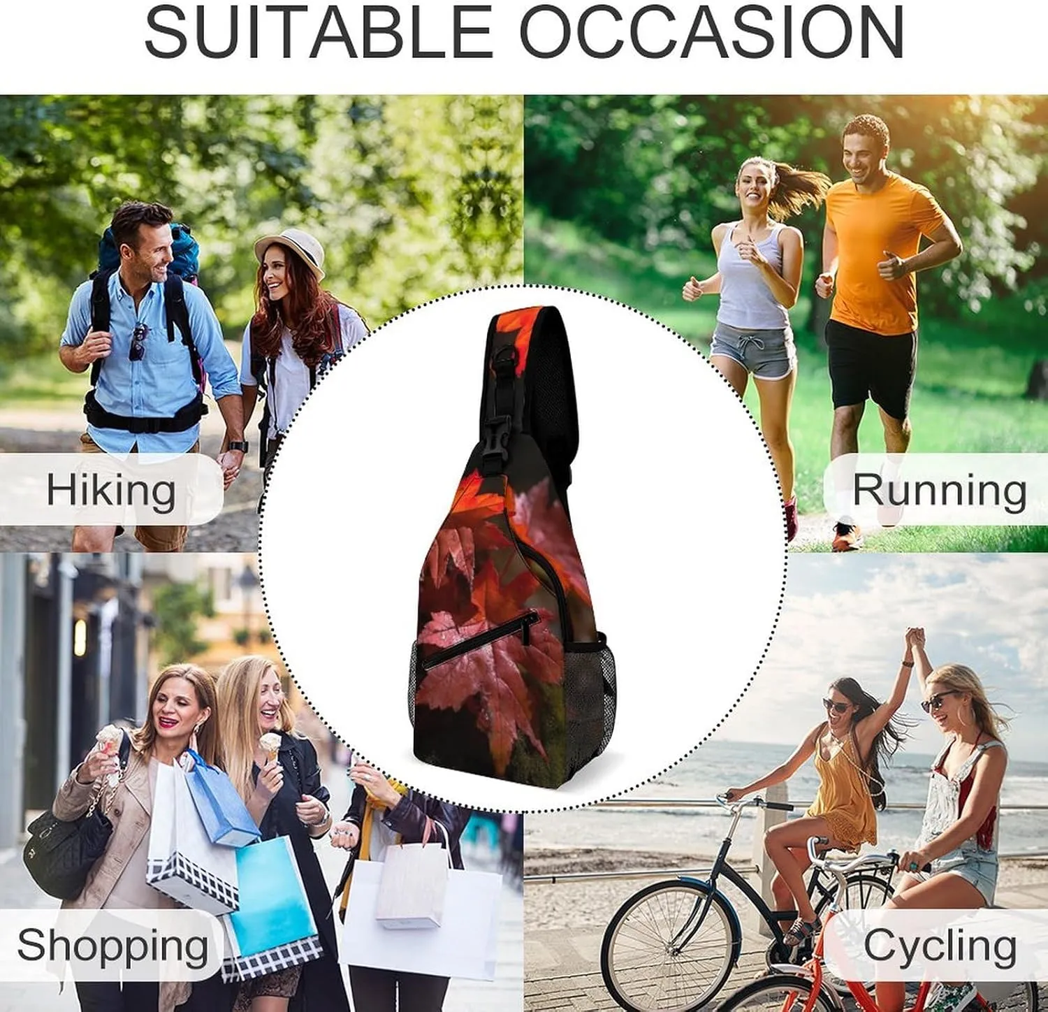 Women,Red Maple Leaves Lightweight Gym Daypack for aboriginal moth incorporate seasoning drought Travel Cycling Hiking Small Sling Chest Bag Crossbody Bag for Men 
