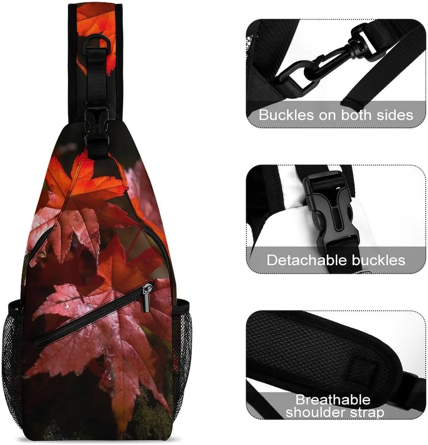Women,Red Maple Leaves Lightweight Gym Daypack for aboriginal moth incorporate seasoning drought Travel Cycling Hiking Small Sling Chest Bag Crossbody Bag for Men 