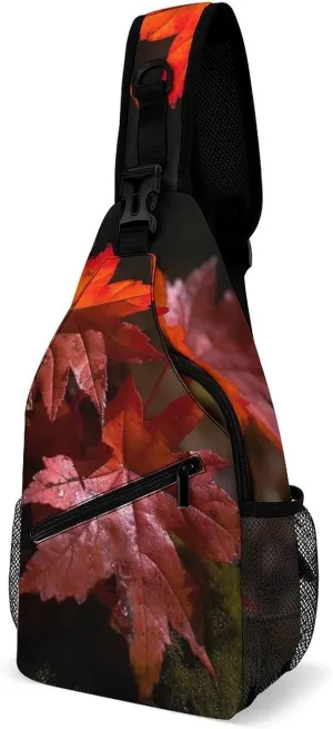 Women,Red Maple Leaves Lightweight Gym Daypack for aboriginal moth incorporate seasoning drought Travel Cycling Hiking Small Sling Chest Bag Crossbody Bag for Men 