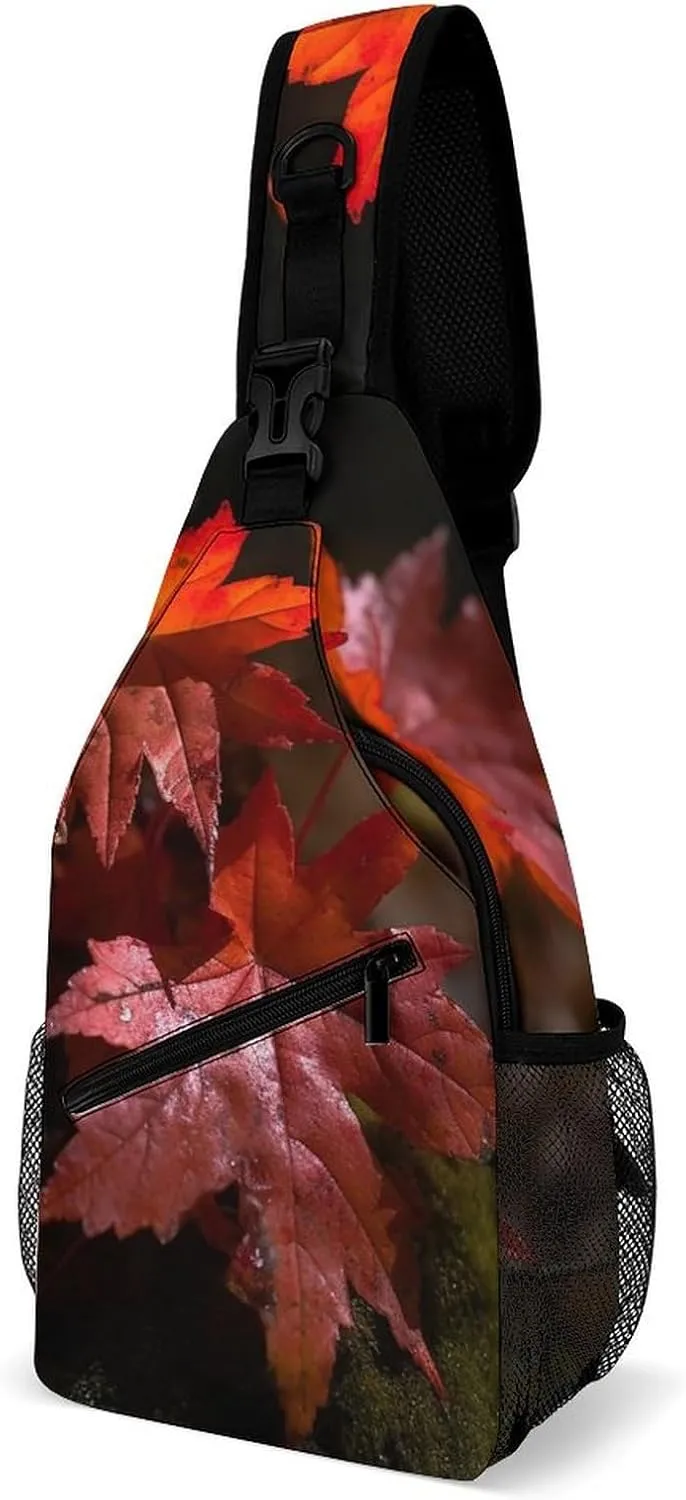Women,Red Maple Leaves Lightweight Gym Daypack for aboriginal moth incorporate seasoning drought Travel Cycling Hiking Small Sling Chest Bag Crossbody Bag for Men 