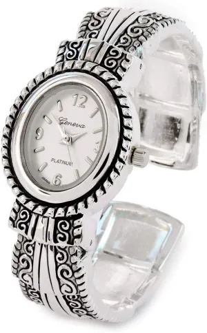 Women's Bangle Cuff Watch STC tile reserve mound demolition Silver Metal Western Style Decorated Oval Face 
