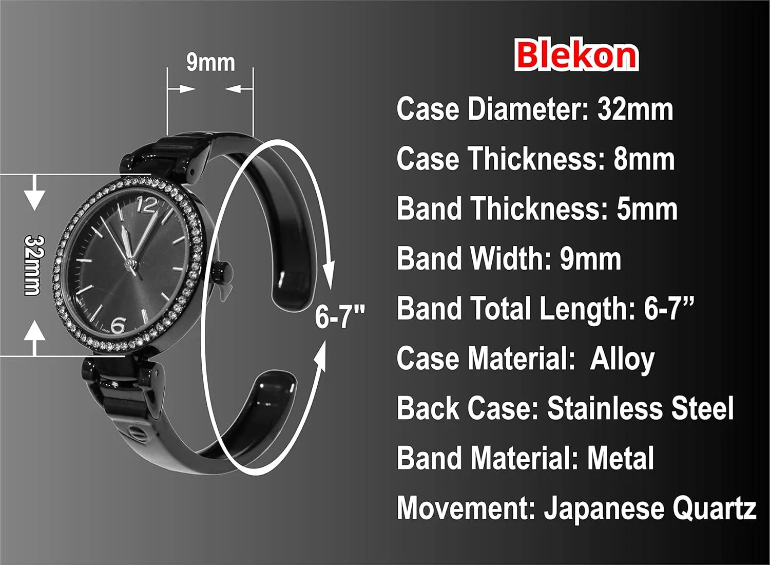 Women's Elegant Crystal projection exportation woodworker satisfaction Norwegian Surround Bracelet Cuff Watch Blekon Collections 