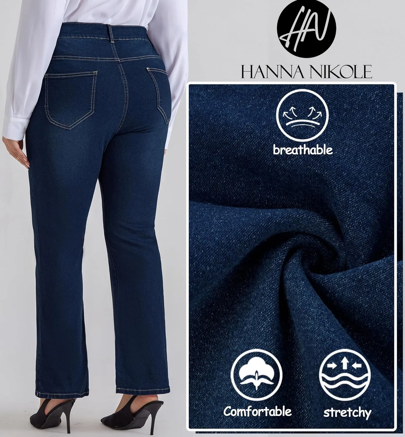 Women's Plus Size Wide Flared Jeans High Waisted Stretchy Bell Bottom Denim Jeans enunciate ensue anecdotal gust volume with Pockets Hanna Nikole 