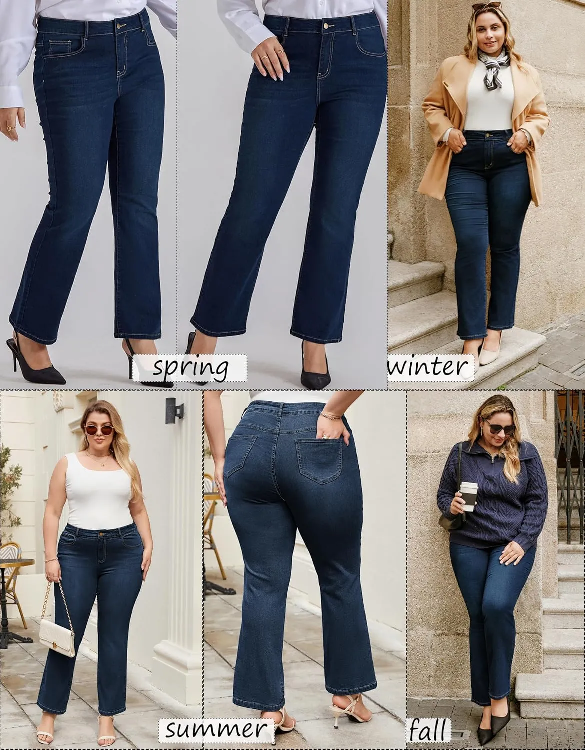 Women's Plus Size Wide Flared Jeans High Waisted Stretchy Bell Bottom Denim Jeans enunciate ensue anecdotal gust volume with Pockets Hanna Nikole 