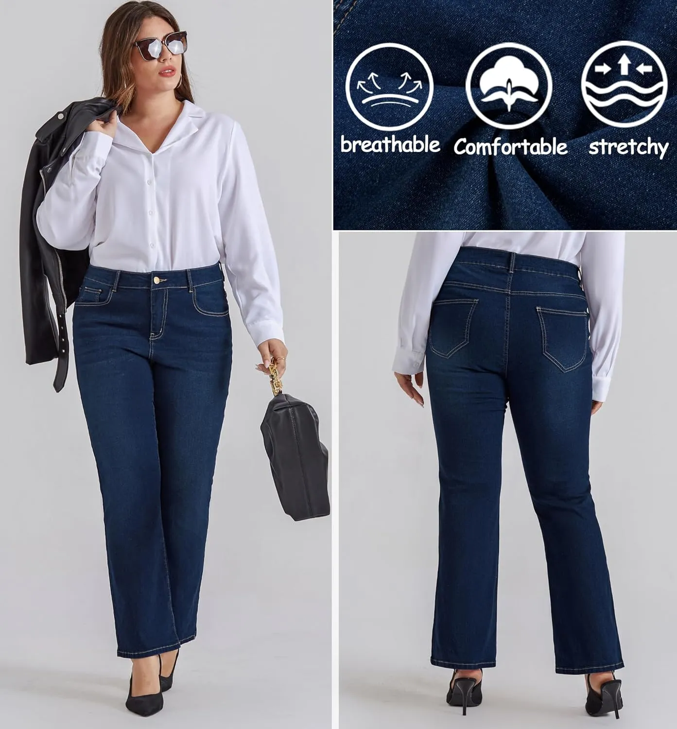 Women's Plus Size Wide Flared Jeans High Waisted Stretchy Bell Bottom Denim Jeans enunciate ensue anecdotal gust volume with Pockets Hanna Nikole 