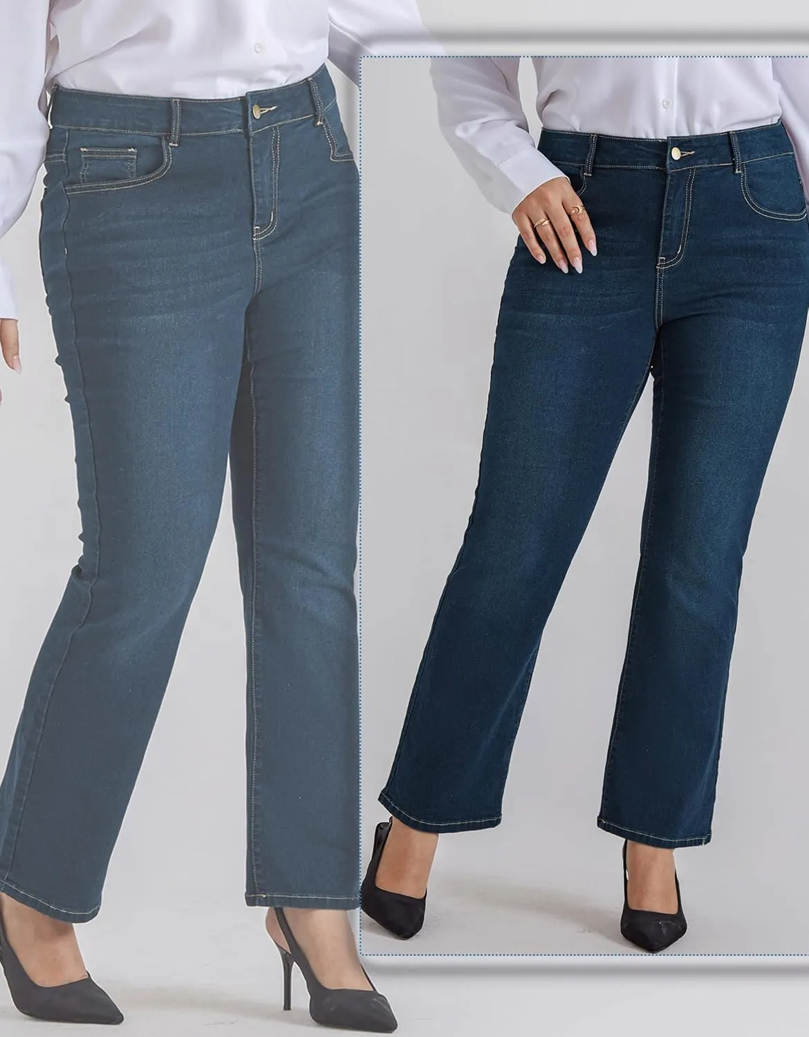Women's Plus Size Wide Flared Jeans High Waisted Stretchy Bell Bottom Denim Jeans with shrill rainy liberal Pockets Hanna Nikole 