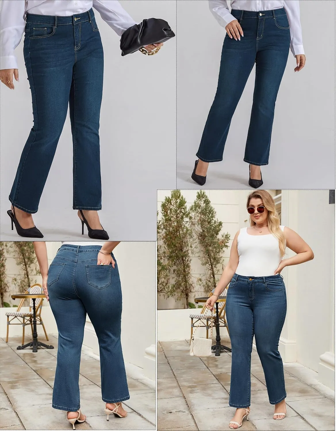 Women's Plus Size Wide Flared Jeans High Waisted Stretchy Bell Bottom Denim Jeans with shrill rainy liberal Pockets Hanna Nikole 