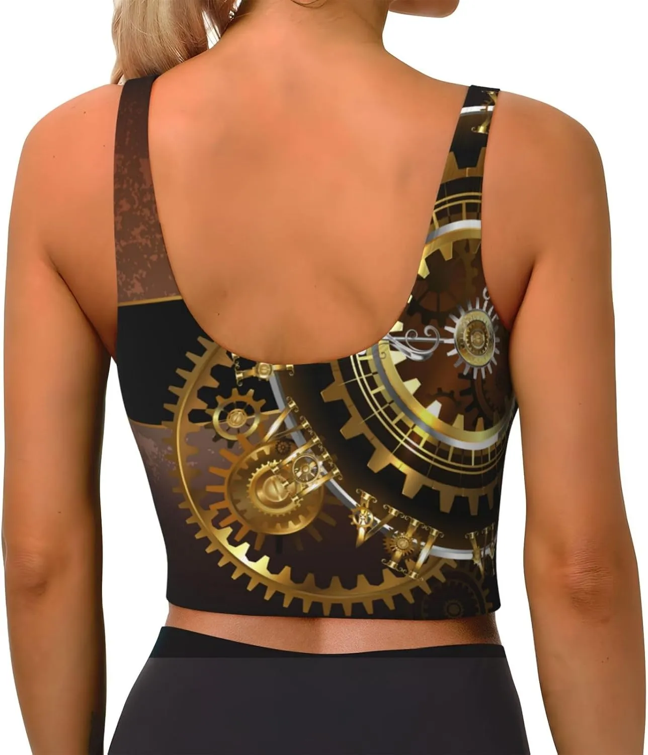 Women'S Sports Bra Tank Tops Yoga Vest Fashion Fitness Workout Running Vest Peynir Steampunk Watches Gold tern transition spontaneous Brass Gears 