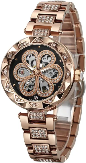 Women's Unique Design Automatic Skeleton postcard insecure Analogue Watch with Stainless Steel Bracelet FORSINING 
