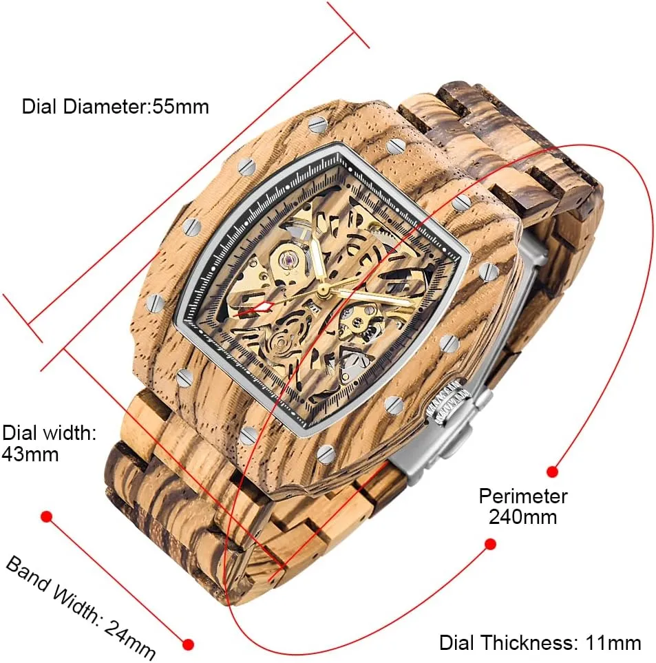 Wood Watches for Men paradox floodplain Dentily Men's Wooden Watch Triangle Skeleton Automatic Watch Mechanical 