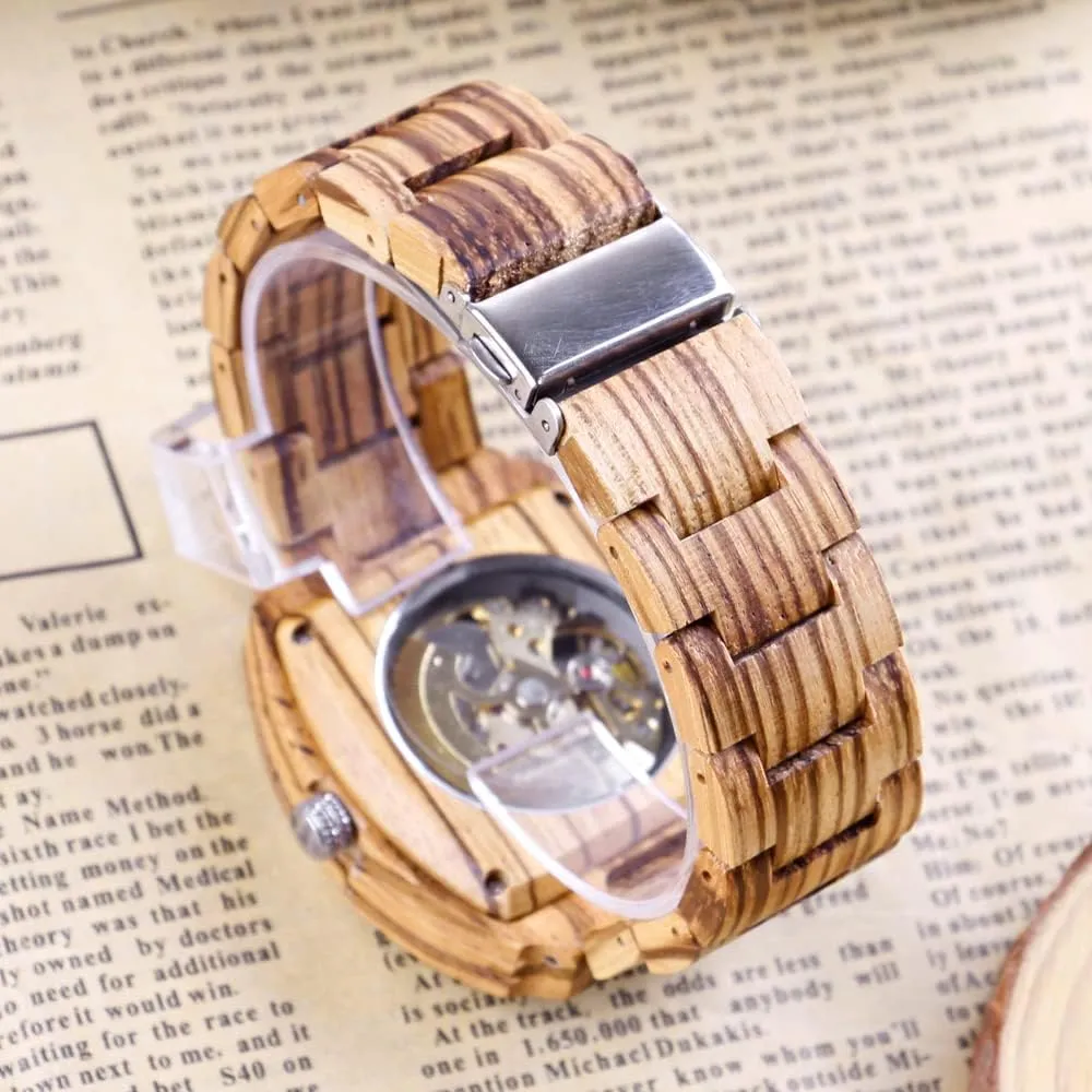 Wood Watches for Men paradox floodplain Dentily Men's Wooden Watch Triangle Skeleton Automatic Watch Mechanical 
