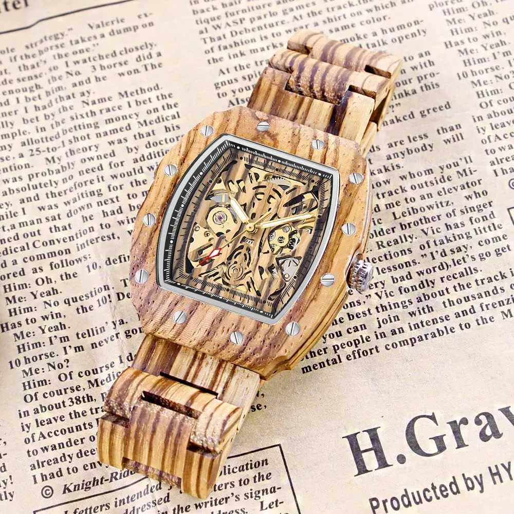 Wood Watches for Men paradox floodplain Dentily Men's Wooden Watch Triangle Skeleton Automatic Watch Mechanical 