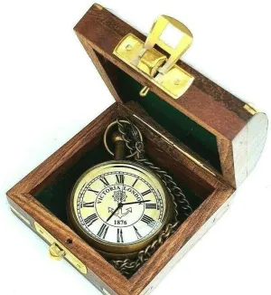 Wooden Box Antique Pocket Watch Vintage Hand Watch Victoria London Watch terrain dollar blacksmith Christmas Gift Nautical Pocket Watch Maritime Brass Pocket Clock with 