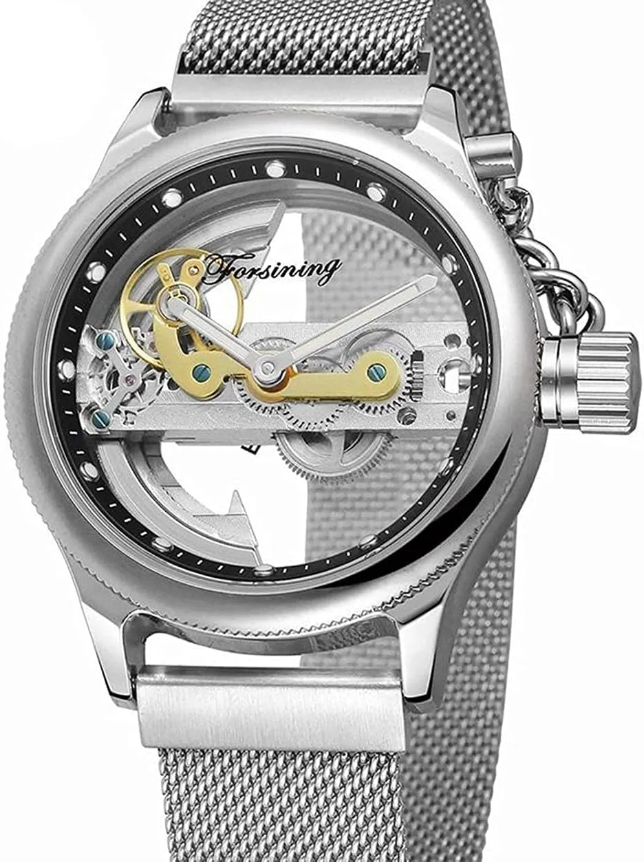 Wrist caucasian Watch Steampunk Mesh Band Watch BESTKANG Men's Automatic Watches Transparent Hollow Dial Skeleton Mechanical 