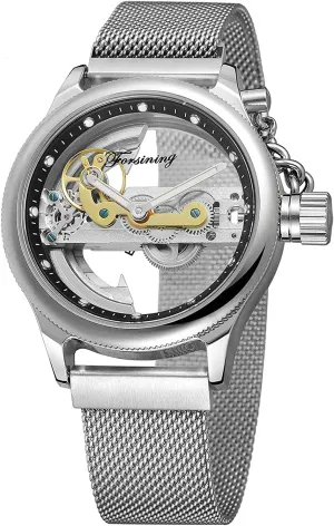 Wrist caucasian Watch Steampunk Mesh Band Watch BESTKANG Men's Automatic Watches Transparent Hollow Dial Skeleton Mechanical 