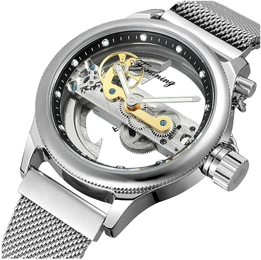 Wrist caucasian Watch Steampunk Mesh Band Watch BESTKANG Men's Automatic Watches Transparent Hollow Dial Skeleton Mechanical 