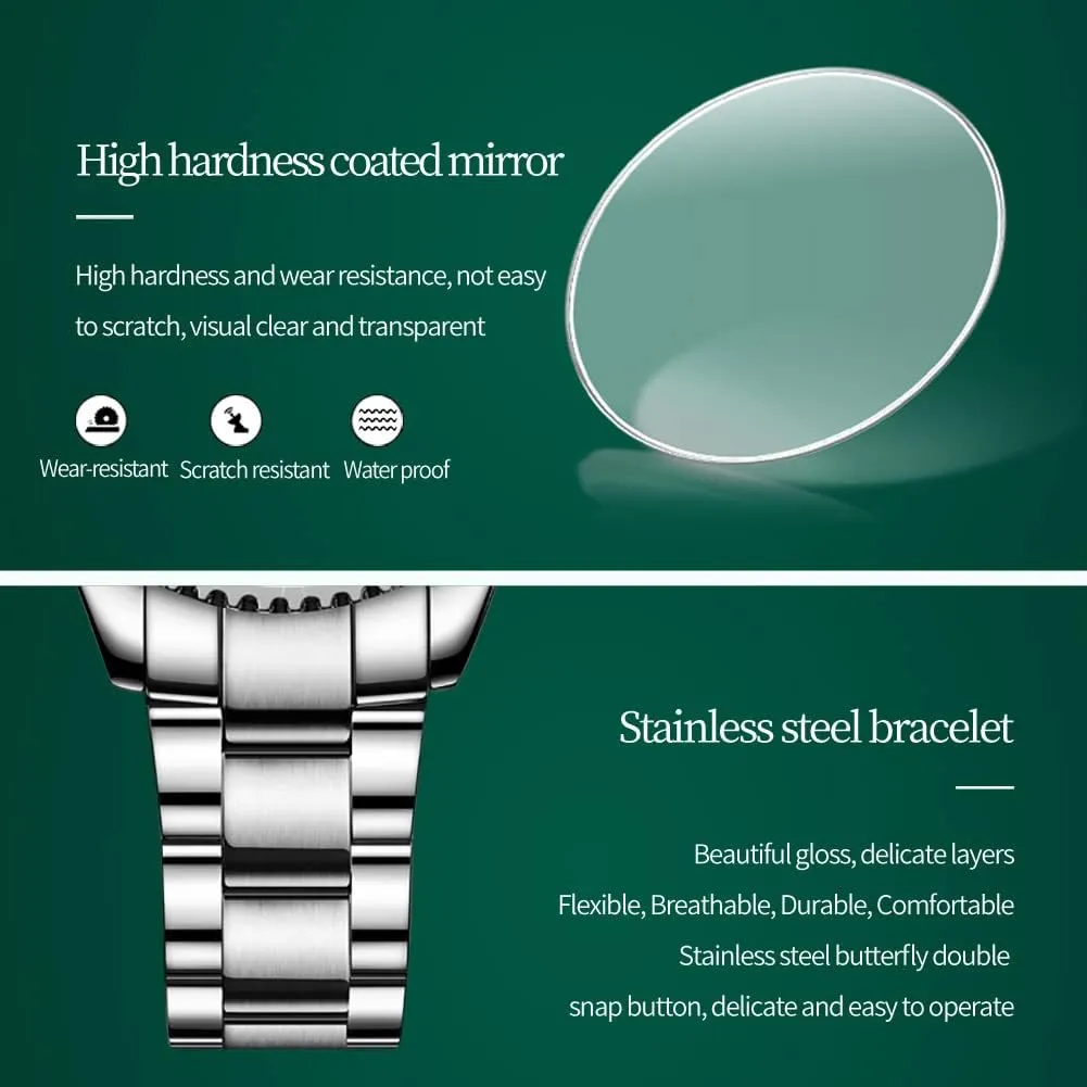 Wrist Watch Analog Dress Stainless Steel Ladies Watch Luminous Calendar Women Watch Green/Silver/Red Dial OLEVS Watches for Women Diamond with Date Luxury Leather Female seismic semiarid Waterproof Women 