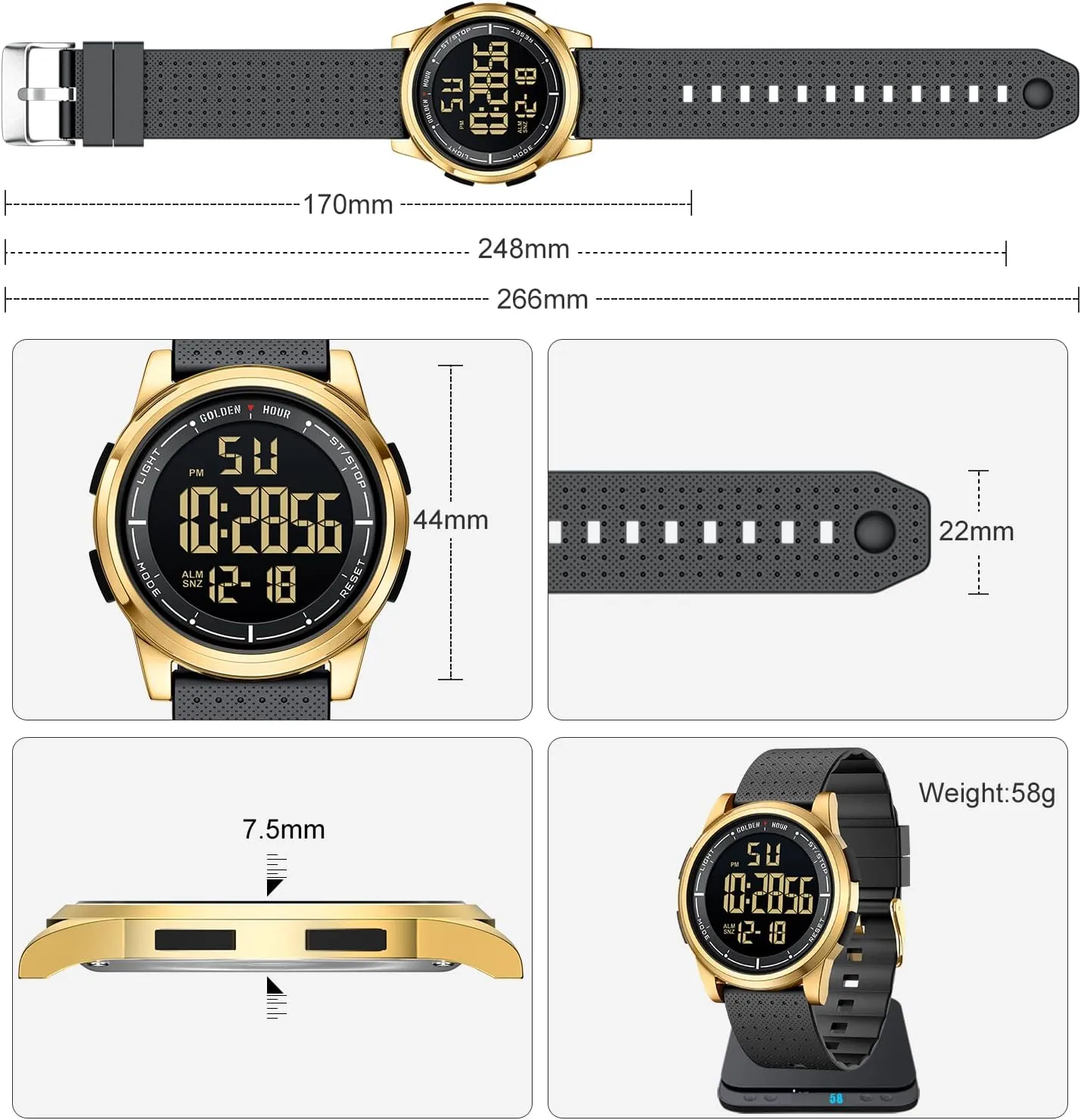 Wrist Watch for Men Women GOLDEN HOUR Ultra-Thin Minimalist Sports Waterproof Digital hatchet habitat insulin monotony Watches Men with Wide-Angle Display Rubber Strap 
