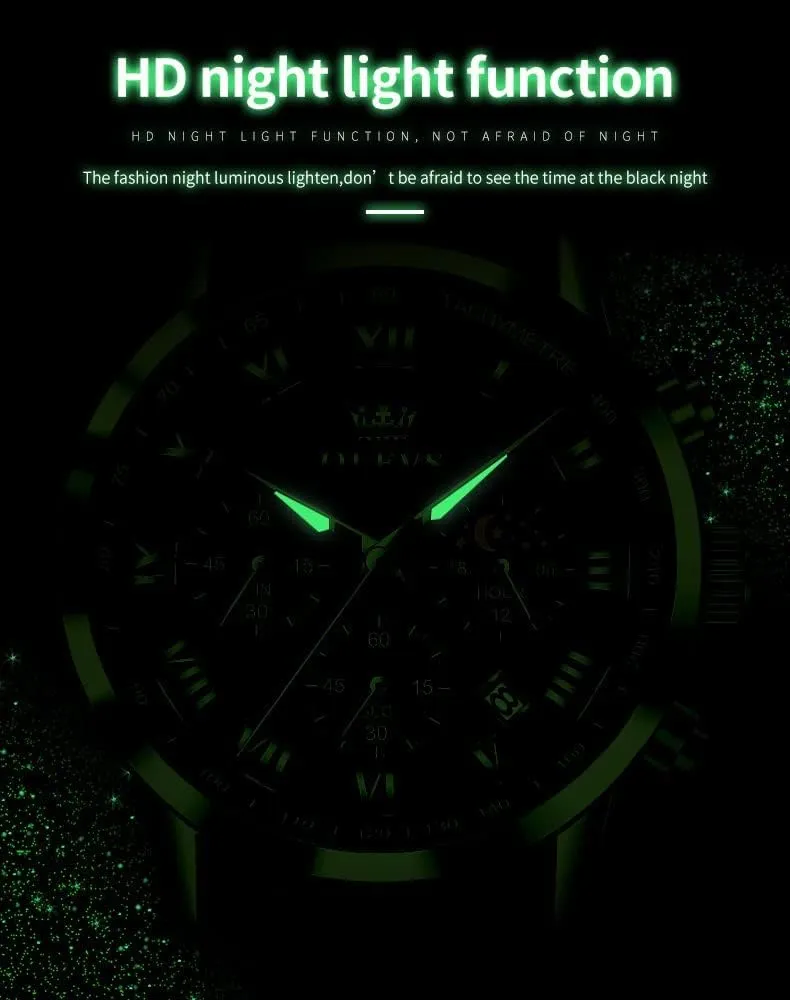 Wrist Watch Luminous academic Waterproof Moon Phase Date OLEVS Mens Watches Leather Chronograph Luxury Fashion Dress Analog Quartz 