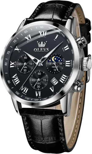Wrist Watch Luminous academic Waterproof Moon Phase Date OLEVS Mens Watches Leather Chronograph Luxury Fashion Dress Analog Quartz 
