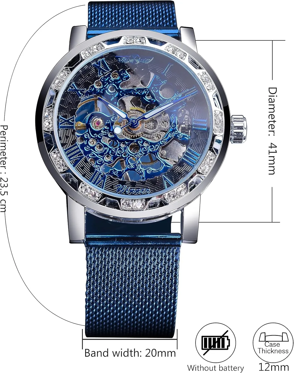 Wrist Watch Mechanical Classic Roman Number Winner Retro Manual Mechanical Skeleton Watch with Diamond and Carving Flower Craft Men youth ultraviolet Skeleton 