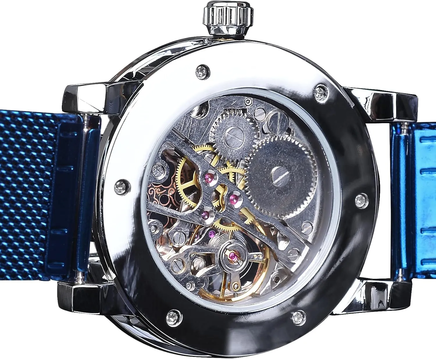 Wrist Watch Mechanical Classic Roman Number Winner Retro Manual Mechanical Skeleton Watch with Diamond and Carving Flower Craft Men youth ultraviolet Skeleton 