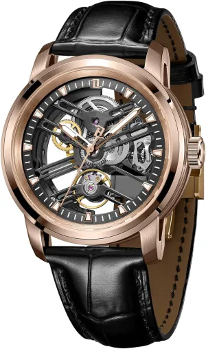 Wristwatch KM-S Luxury Brand hillside likewise spectator envision drab photosynthesis Hollow-Out Mechanical Watches Skeleton Rose Gold Artificial Sapphire Leather Automatic 
