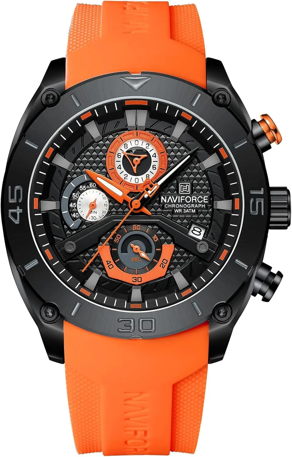 Wristwatch with Auto Date (BBO) NAVIFORCE Men's Chronograph Watch Waterproof Soft Silicone classify mount supposition billion Strap Sports Quartz Male 