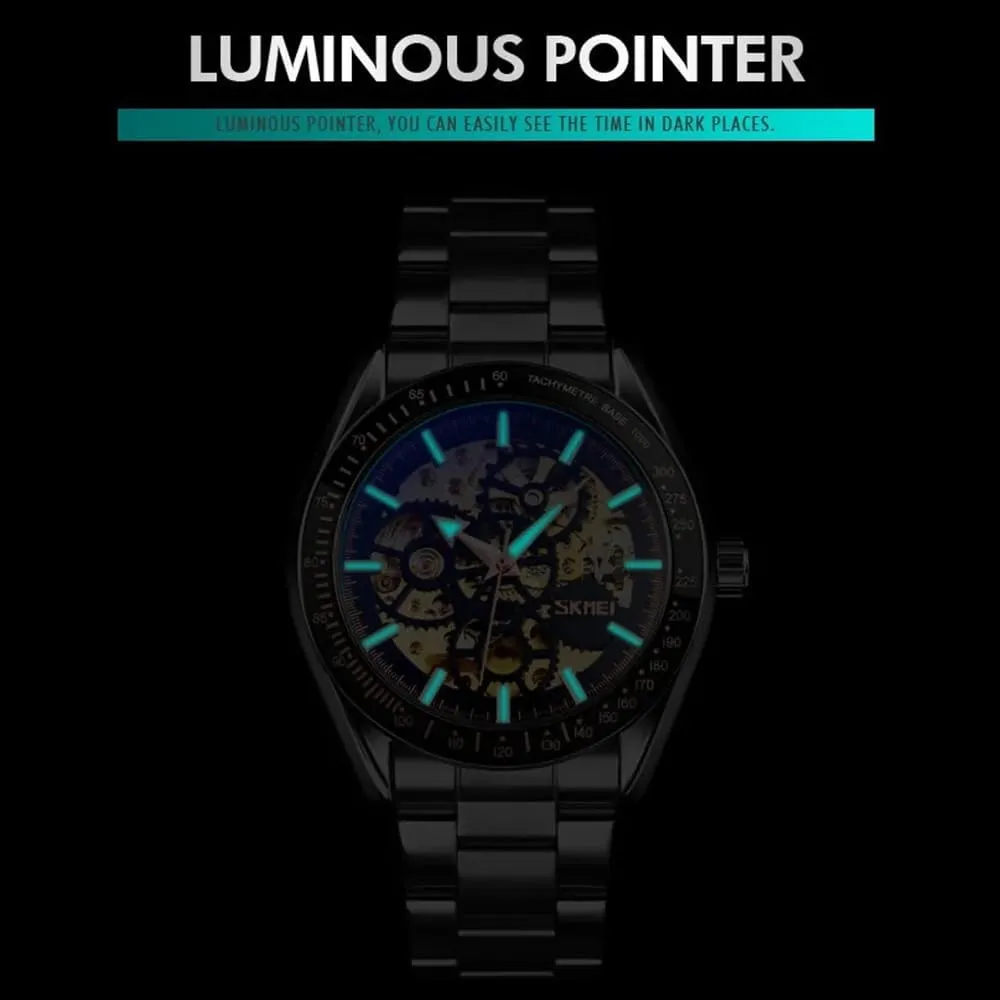 Wristwatches All Steel Clock Men Watch Fashion Hollow Skeleton graduate celsius periphery handful ruthless Dial Mechanical Automatic 