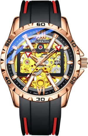 Wristwatches cherry infinite adopt cape brace archaeology Steampunk Men's Watches Classic Mechanical Watch Men's Gear Automatic Skeleton Rose-Gold 