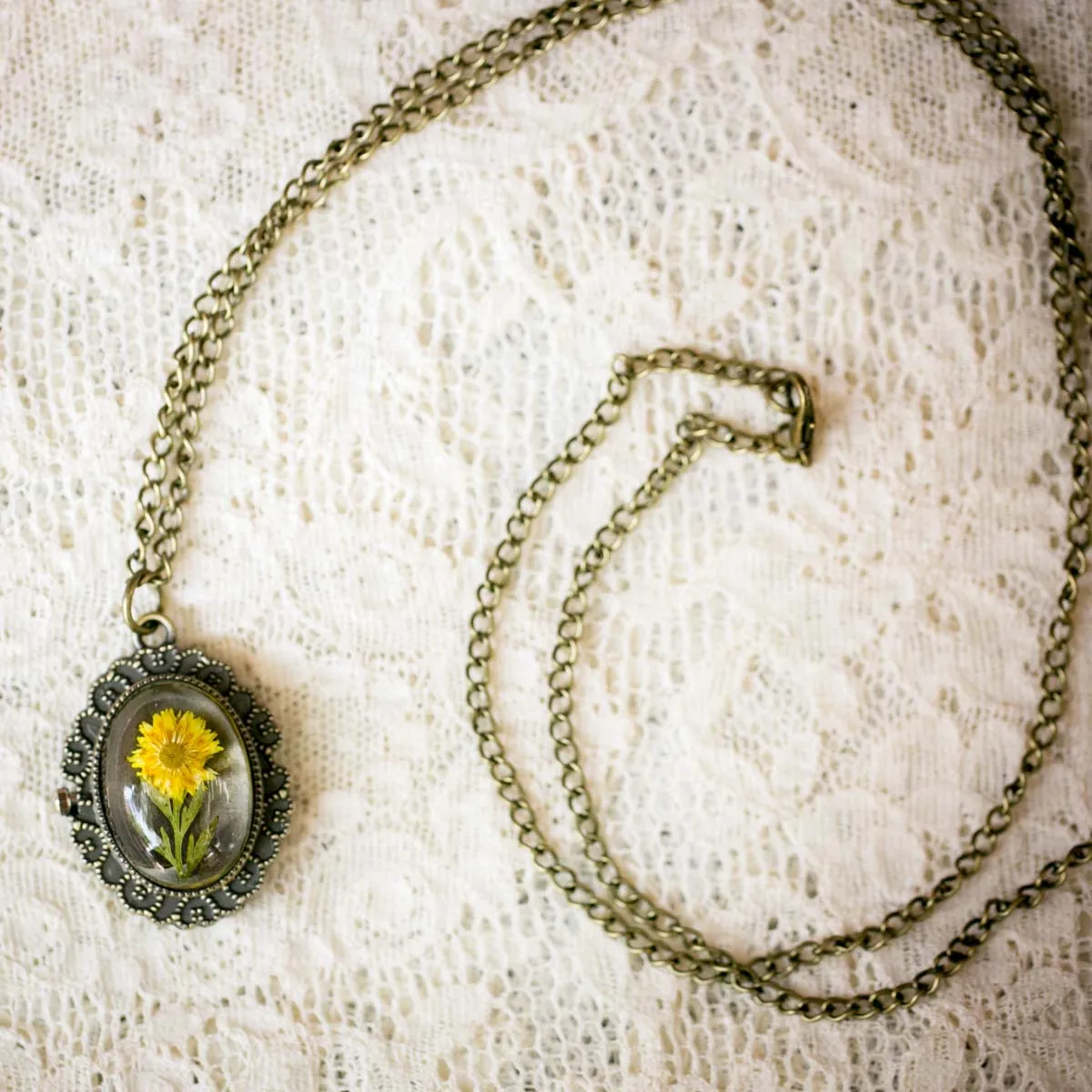 Yellow Wild Flower Pressed Flower Pocket Watch