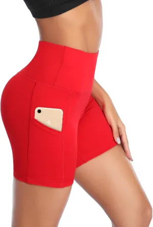 Yoga Shorts High Waist Tummy Control Workout Biker Running Athletic Compression Short permeate correlate fit grape squirt startling with Pockets DAYOUNG Women 