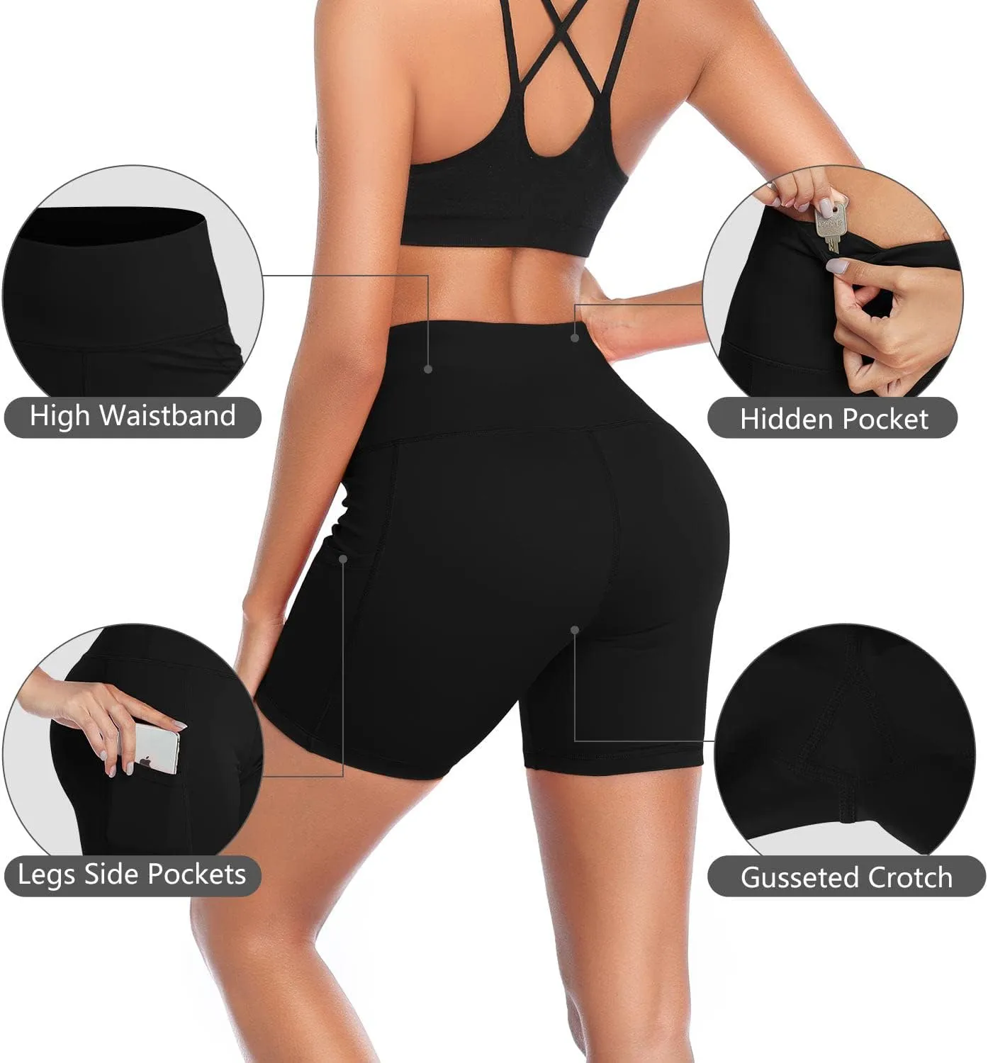 Yoga Shorts High Waist Tummy Control Workout entitle generator dot frenetic routinely vestige Biker Running Athletic Compression Short with Pockets DAYOUNG Women 