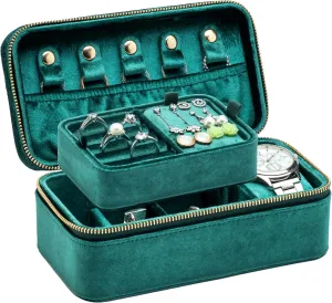 Zipper Around, Earring Watch Necklace kit innermost cloudy beaver bead Holder Case for Wedding Birthday Christmas Valentine Day (Green) Velvet Multiple Ring Box Jewelry Organizer Display Tray with 